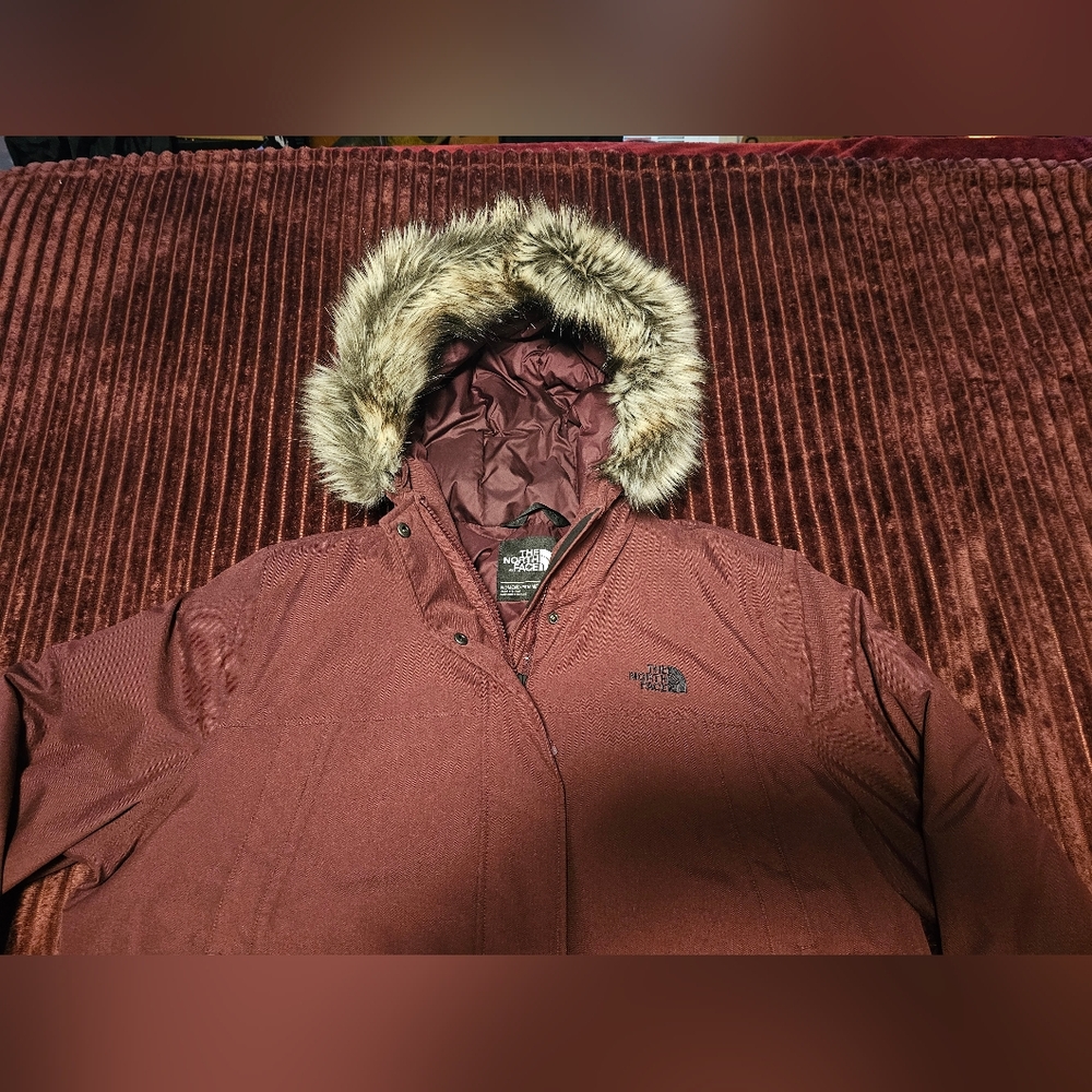 The North Face Maroon Jacket with Fur Hood - Picture 2 of 13